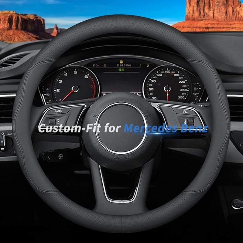 Custom-Fit Leather Steering Wheel Cover for Mercedes Benz with Non-Sli