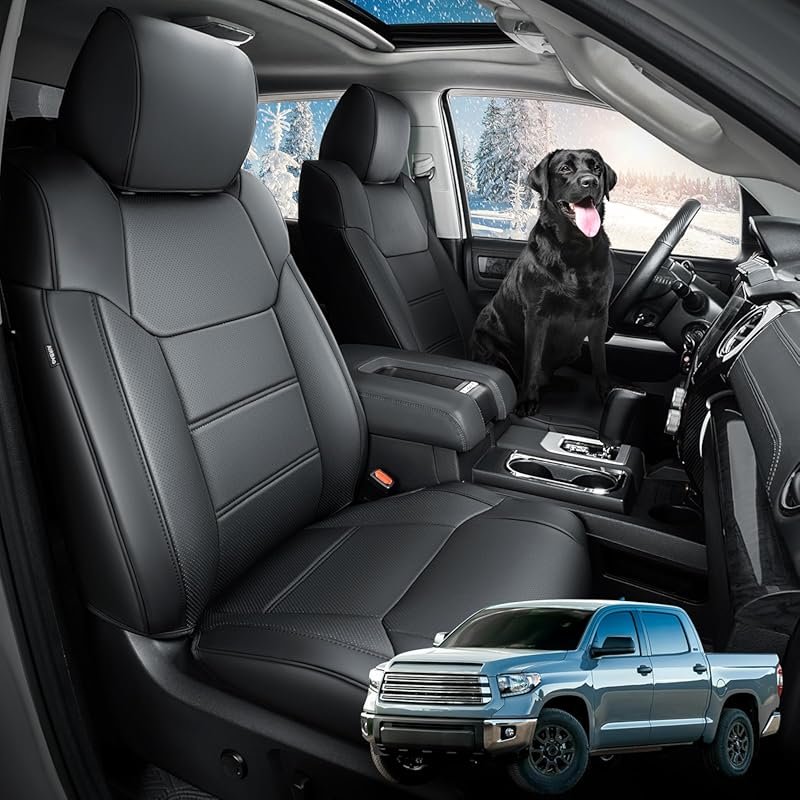 Black Leather Seat Cover Set for the 2014-2021 Toyota Tundra CrewMax P
