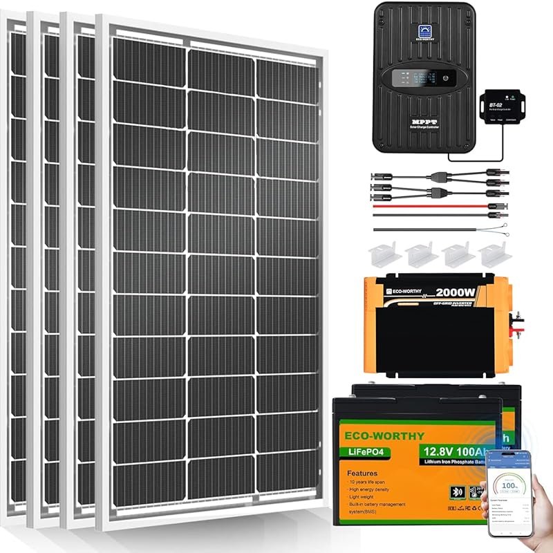 ECO-Worthy 1.6KWH 400W RV Solar Kit with 2000W Inverter, 200Ah Batteri
