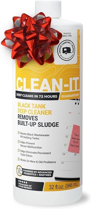 Unique Clean-It RV Black Tank Cleaner resets dirty tanks, eliminates o