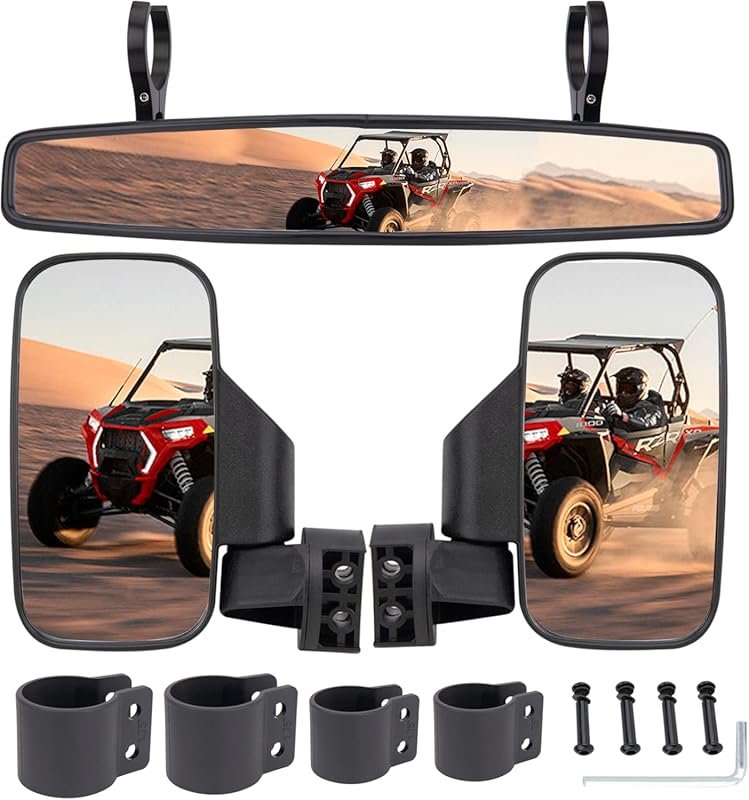 UTV Side and Center Rear View Mirrors for 1.75-2 Inch Roll Bar Cages, 