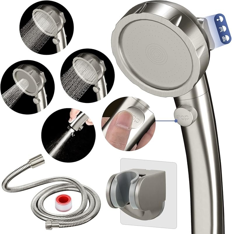 HANLIAN High Pressure Shower Head with Pause Button, 3 Spray Modes Sho
