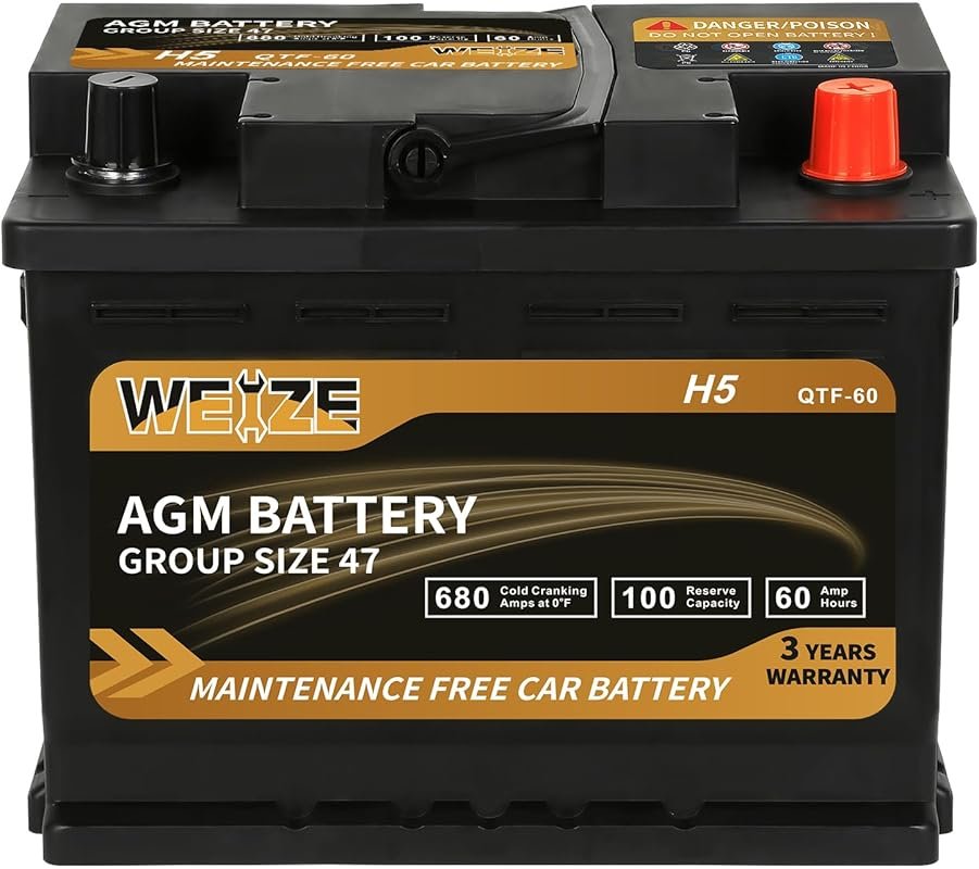 Weize Platinum AGM Battery BCI Group 47 with 680 CCA and 60Ah for Dodg