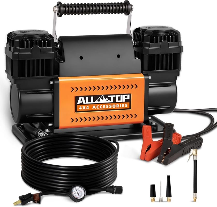 ALL-TOP Dual Cylinder 12V Portable Air Compressor with 12.35 CFM and 1