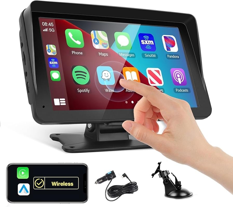 Podofo Portable Car Stereo Wireless Carplay Android Auto,7 Inch Touch 