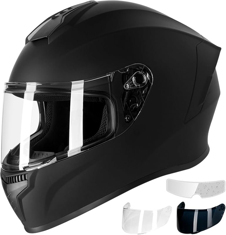 Favoto Full Face Motorcycle Helmet with Dual Visor and Anti-Fog Film, 