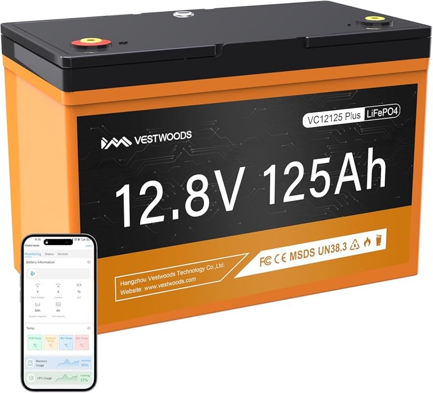 12V 125Ah Lithium Battery, Group 27 Deep Cycle LiFePO4 Battery, 1280VA