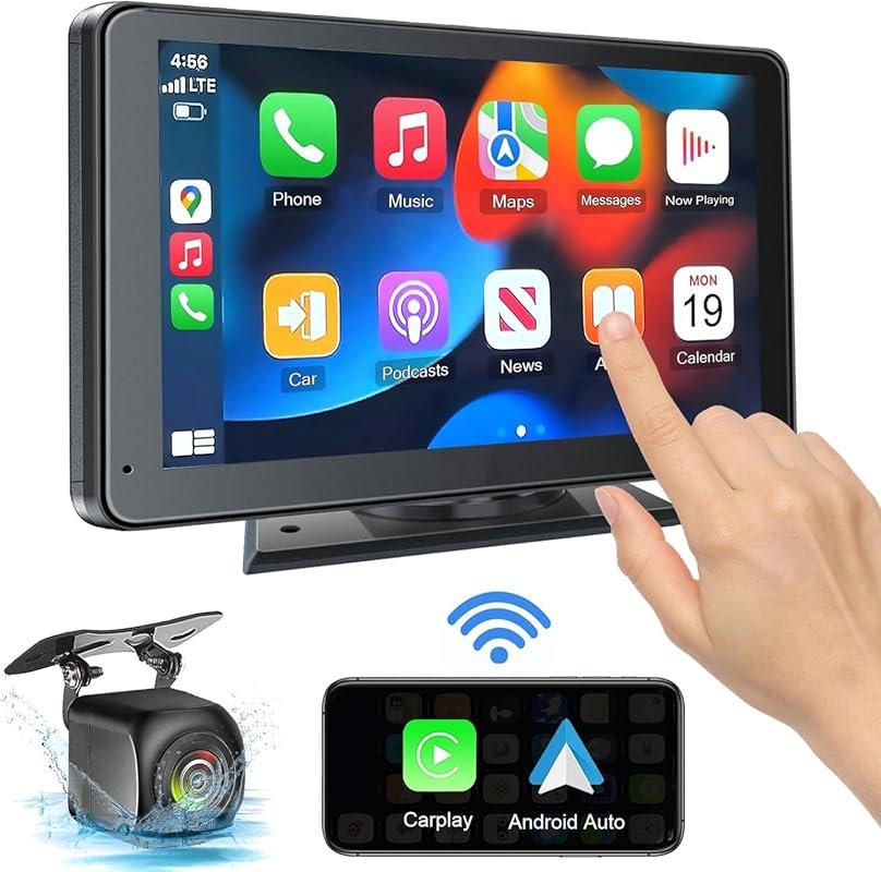 Portable 7-Inch Wireless Car Stereo with Apple CarPlay, Android Auto,