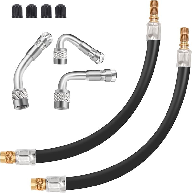 2-Pack 12-Inch Dually Valve Stem Extenders with Brass Adaptors for Tru