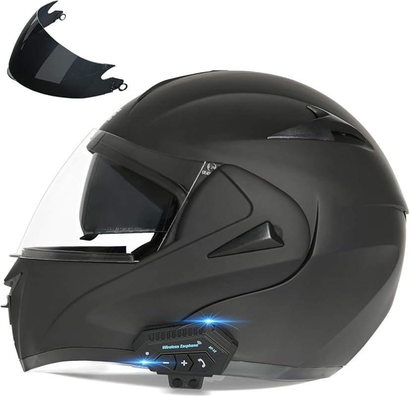 Full Face Modular Bluetooth Motorcycle Helmet with Flip-Up Design and 