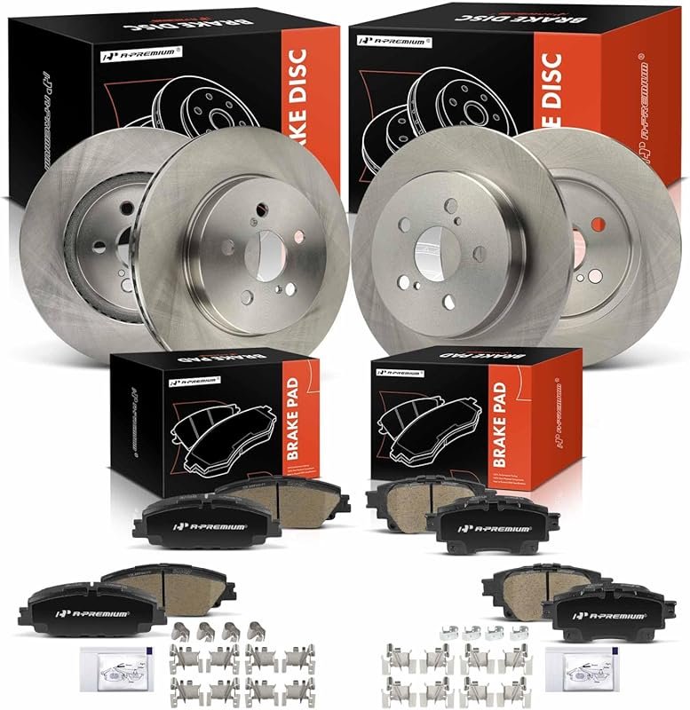 A-Premium Front Vented and Rear Solid Brake Rotors with Ceramic Pads f