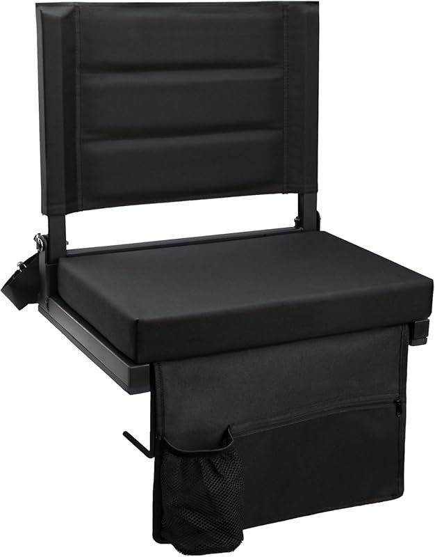 Stadium Seat with Back Support, Thick Cushion, and Includes Hooks, Cup