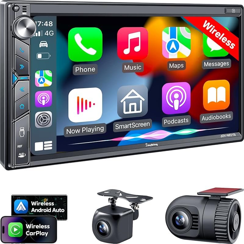 SJoyBring Wireless Double Din Car Stereo with 7-Inch Touchscreen, CarP