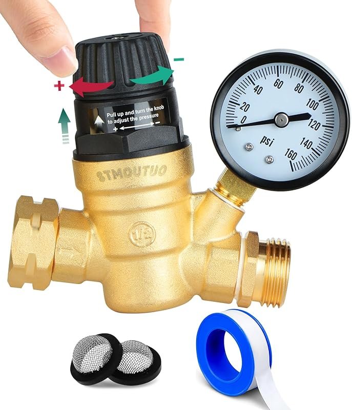 Adjustable RV Water Pressure Regulator with Brass Lead-Free Design, 0-