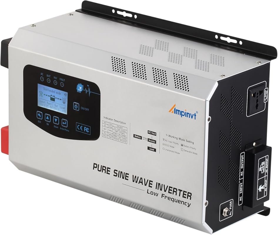 Ampinvt 2000W Peak 6000W Pure Sine Wave Power Inverter Charger DC 12V 