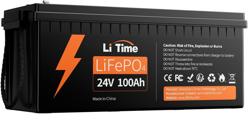 Litime 24V 100Ah LiFePO4 battery with 4000+ deep cycles and 100A BMS f