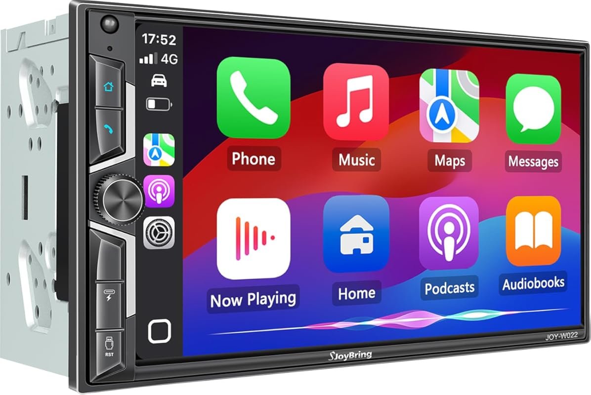SJoyBring 7-Inch QLED Double DIN Car Stereo with Wireless Apple CarPla