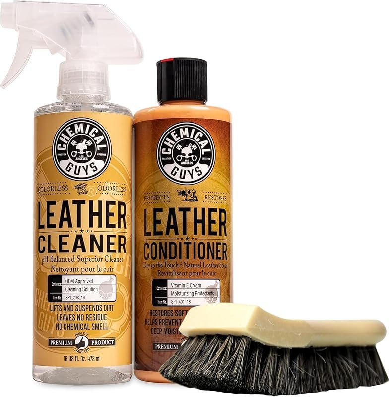 Chemical Guys Leather Cleaner and Conditioner Bundle with a Long Brist