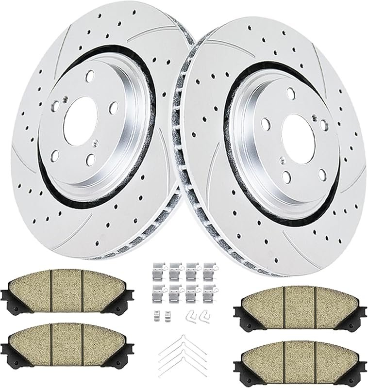 Front Drilled and Slotted Brake Rotors and Ceramic Brake Pads Kit for 
