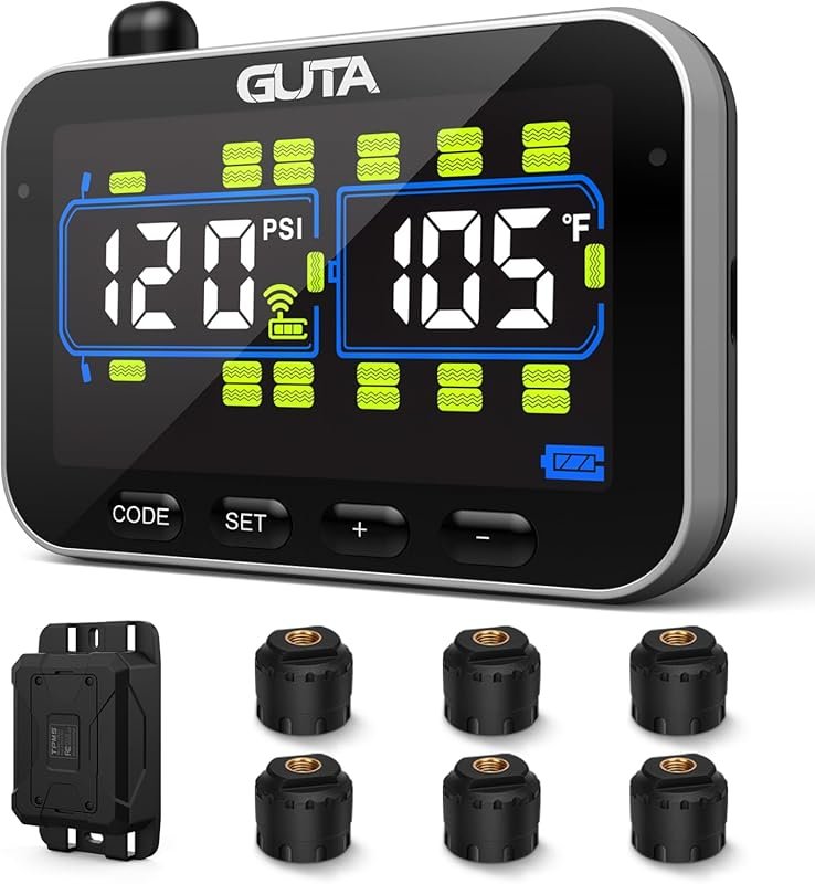 GUTA Trailer Tire Pressure Monitor with a Large Color Display and Six 
