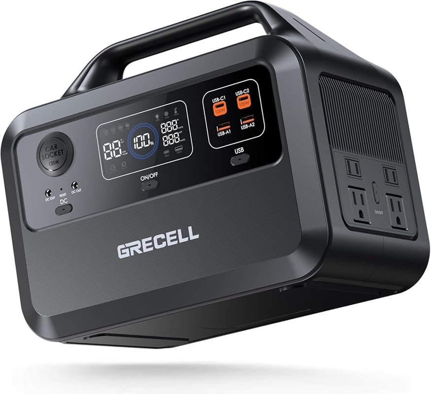 GRECELL Portable Power Station 460Wh, 600W for Camping, RV, and Home B