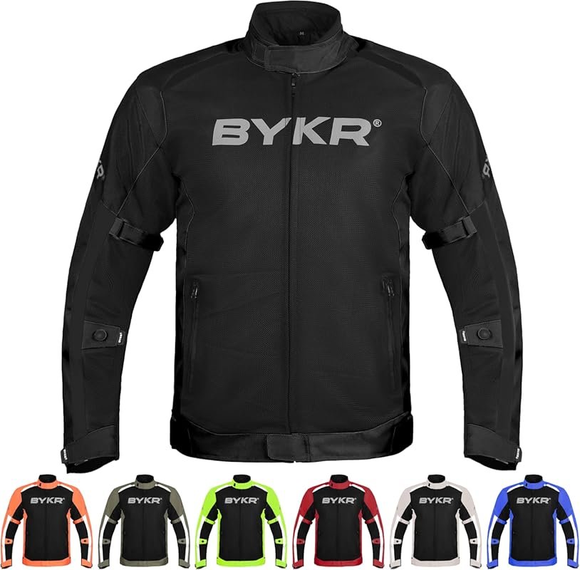 BYKR Men's Breathable Mesh Motorcycle Jacket with CE Armor for Adventu