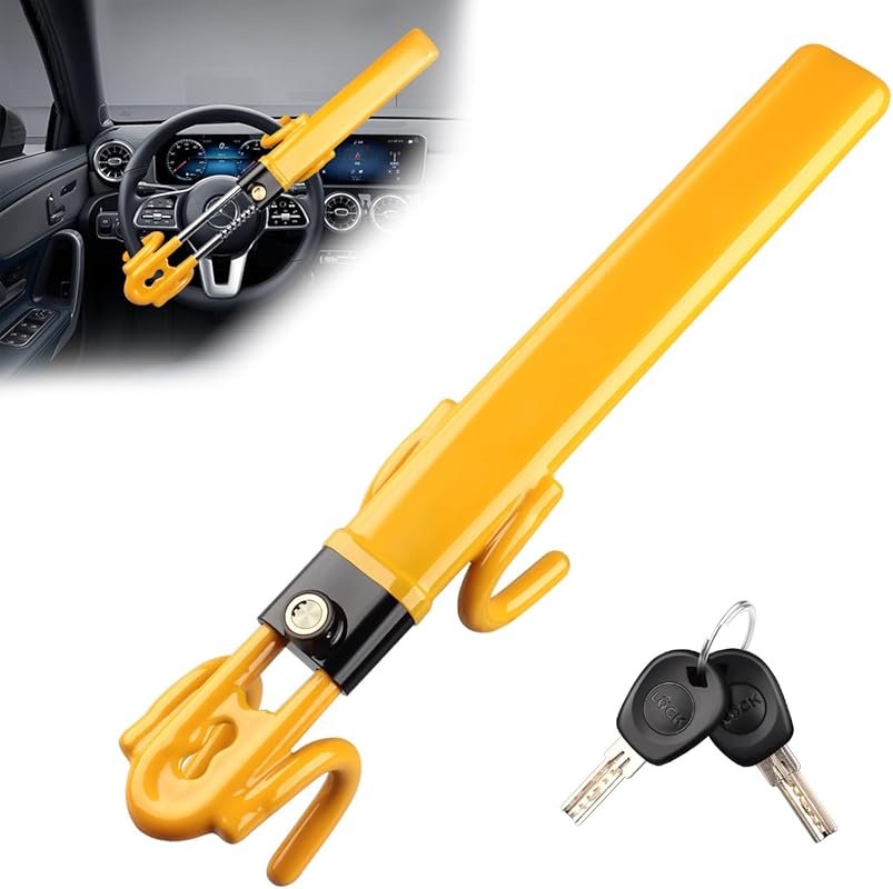 Double Hooks Heavy Duty Steering Wheel Lock with Adjustable Length for