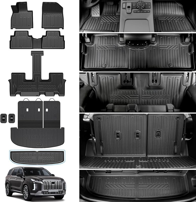 All Weather Floor Mats for 2020-2025 Hyundai Palisade with Trunk Mat a