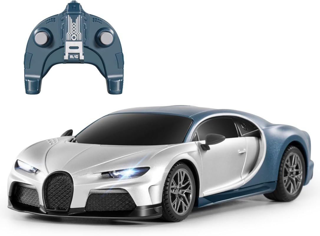 MIEBELY 1/24 Scale Bugatti Chiron Remote Control Race Car with Headlig