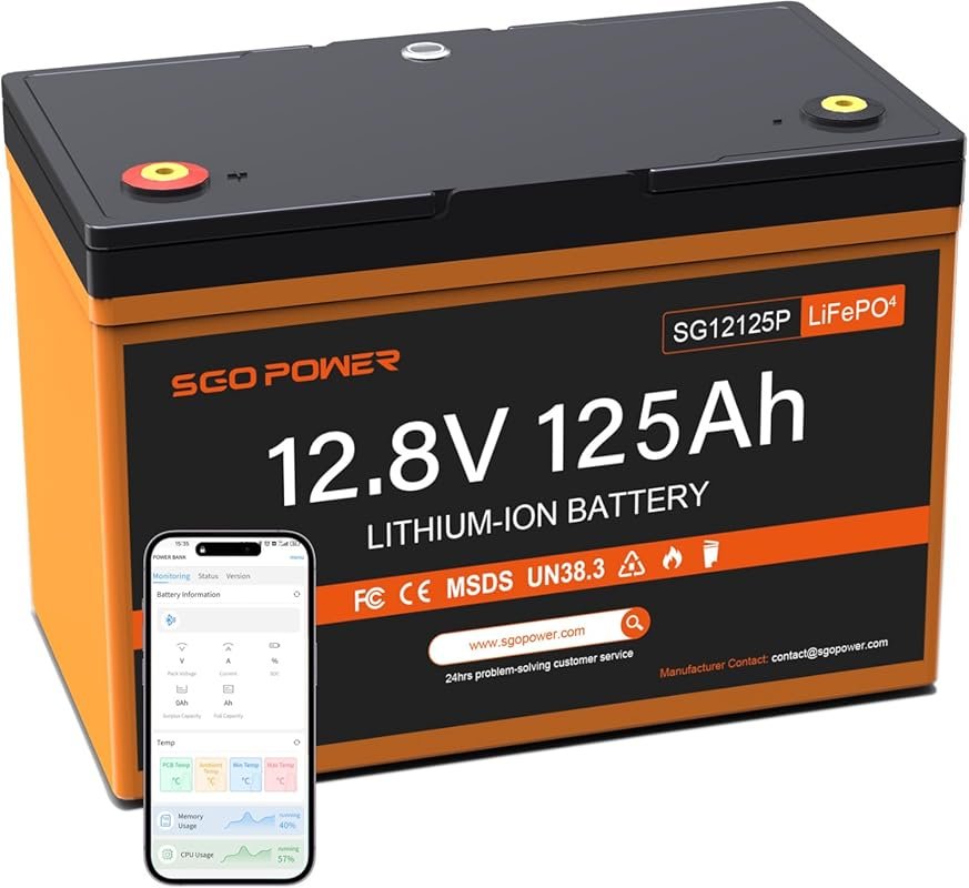 SGO 12V 125Ah RV Marine LiFePO4 Battery, Group 27 Deep Cycle Lithium B
