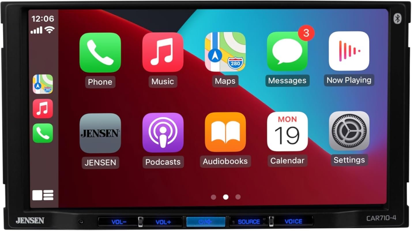JENSEN CAR710-4 7-Inch Double DIN Car Stereo with Apple CarPlay, Andro