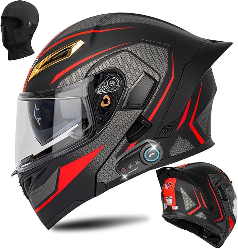 Bluetooth Modular Motorcycle Helmet DOT Certified Flip Up Full Face In