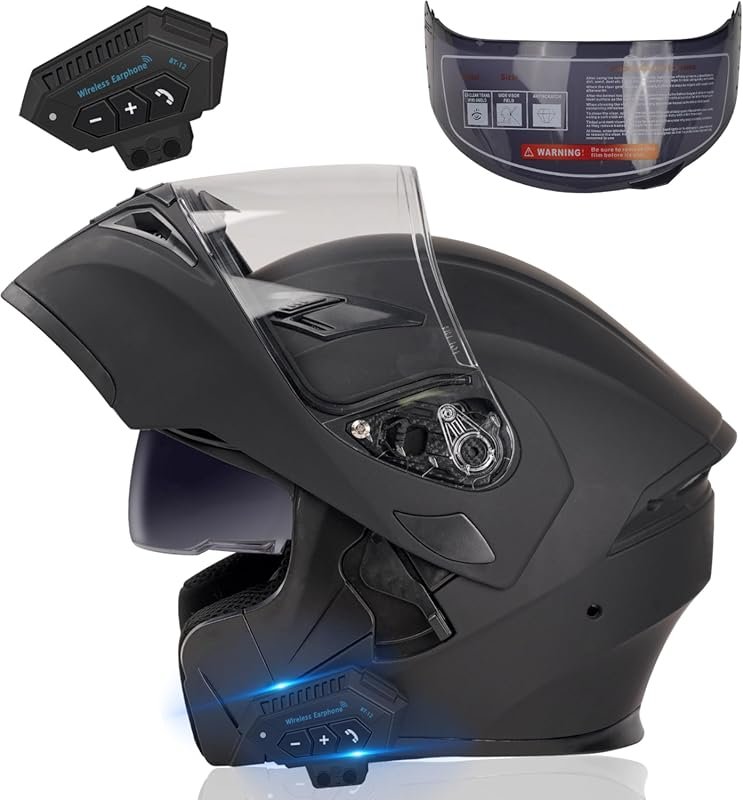 Bluetooth Integrated Modular Motorcycle Helmet with Dual Visor and Fli