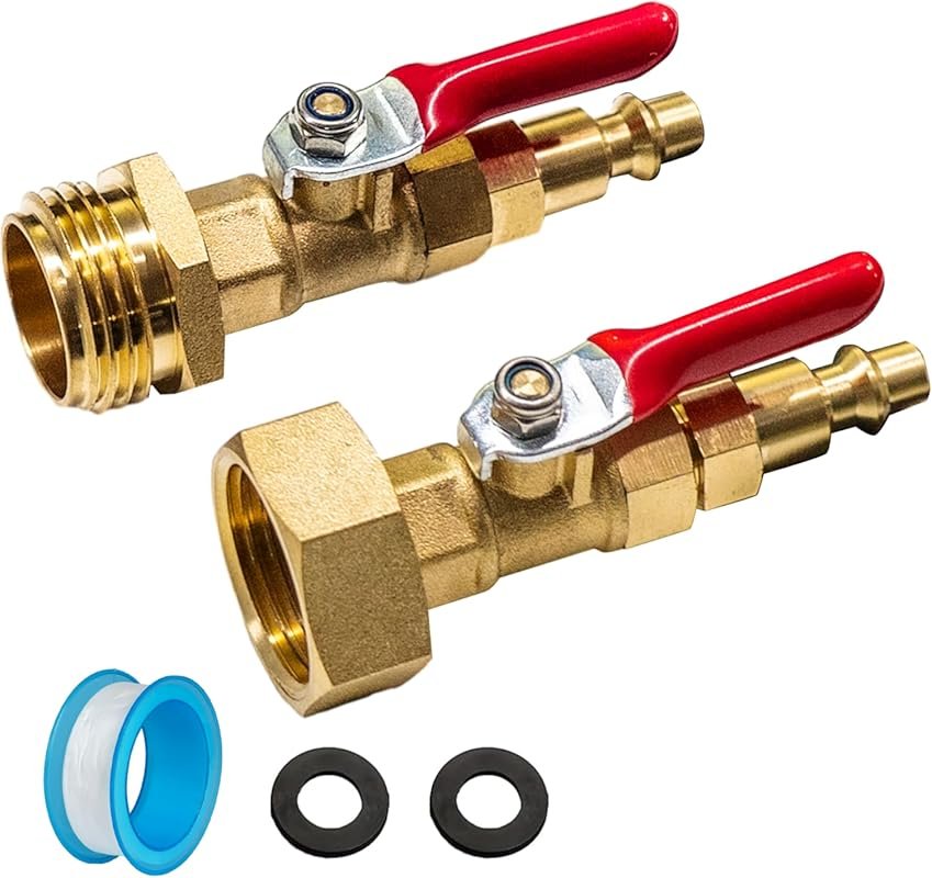 Hourleey Dual-Pack Brass RV Blowout Adapter with Quick Connect and Bal