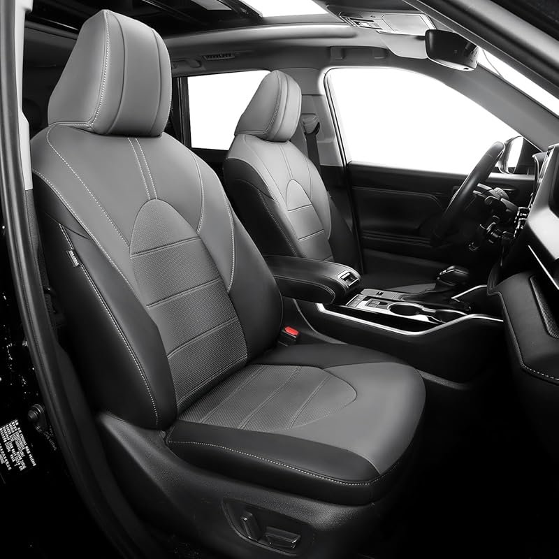 Black Grey Faux Leather Seat Covers for Toyota Highlander 2020-2026 fo