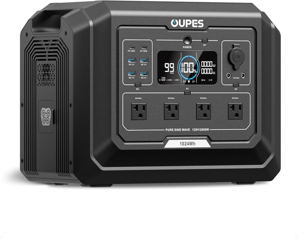 OUPES Mega 1 Portable Power Station, 2000W LiFePO4 Solar Generator wit