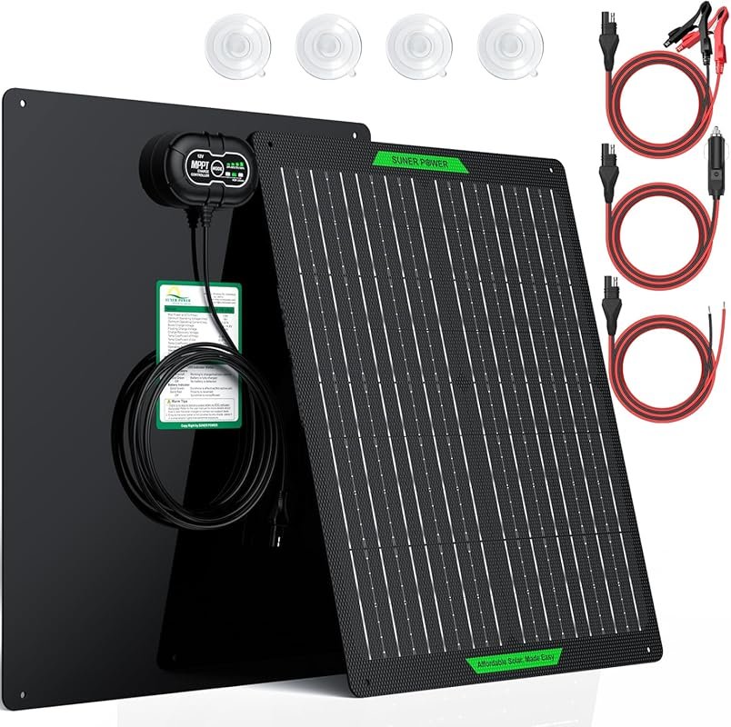 SUNER POWER 30W 12V Waterproof Solar Battery Charger with MPPT Control