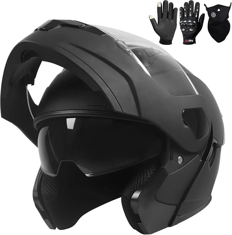 Adult Modular Motorcycle Helmet: DOT Approved Full Face with Flip-Up D