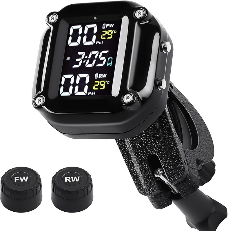 Motorcycle TPMS with 2 External Sensors, LCD Display, IP67 Waterproof,