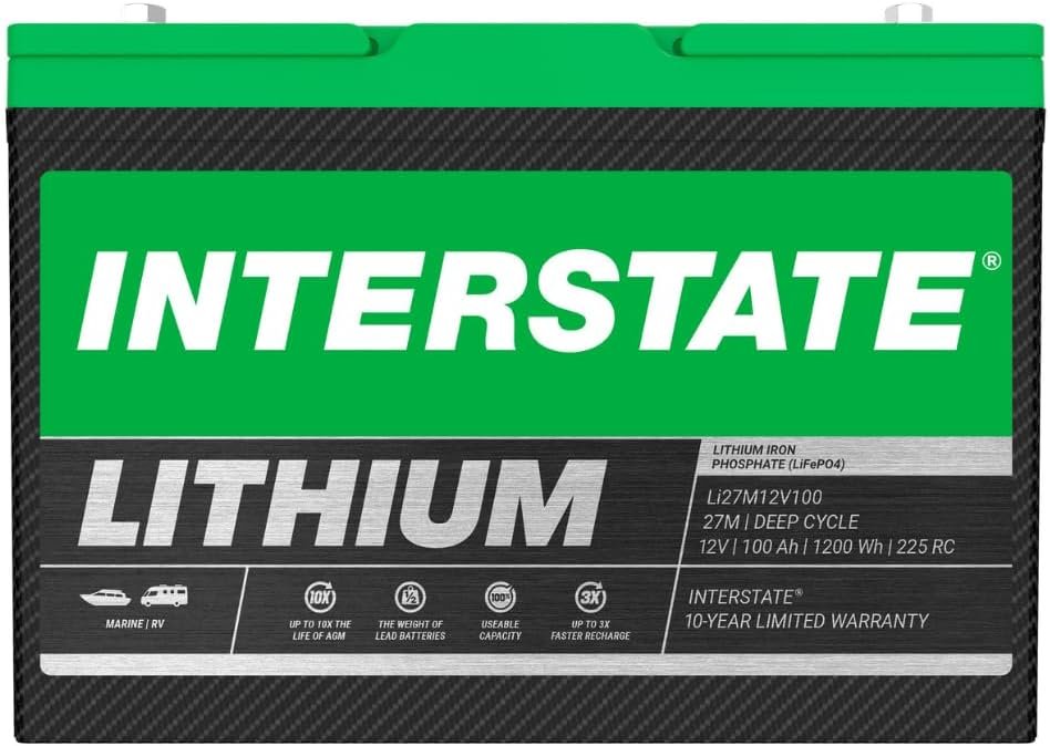 Interstate Batteries Group 27M LiFePO4: 12V 100Ah Deep Cycle for Marin