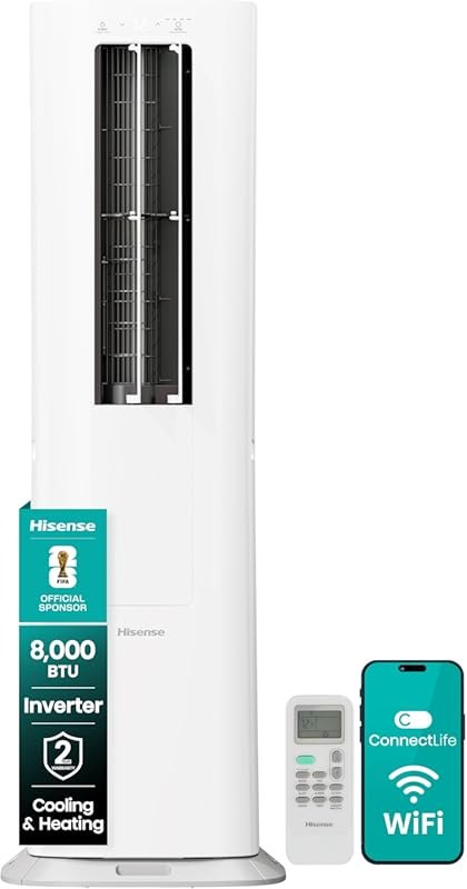 Hisense 8000 BTU Smart Inverter Portable AC Tower with Twin Hose Desig