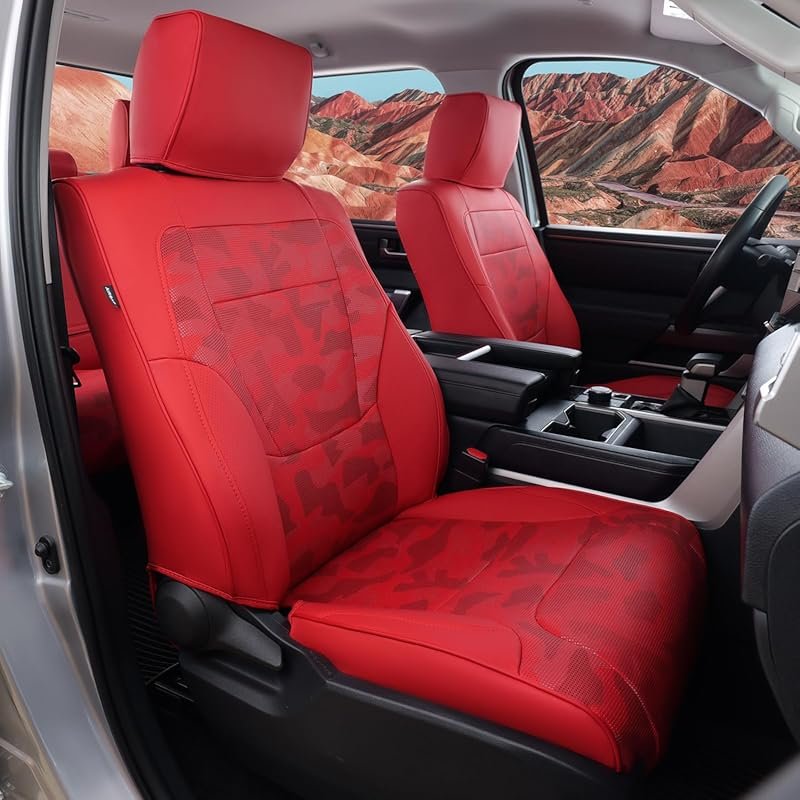 Red Camo Full Set Seat Covers for the 2023 Toyota Tundra CrewMax and D