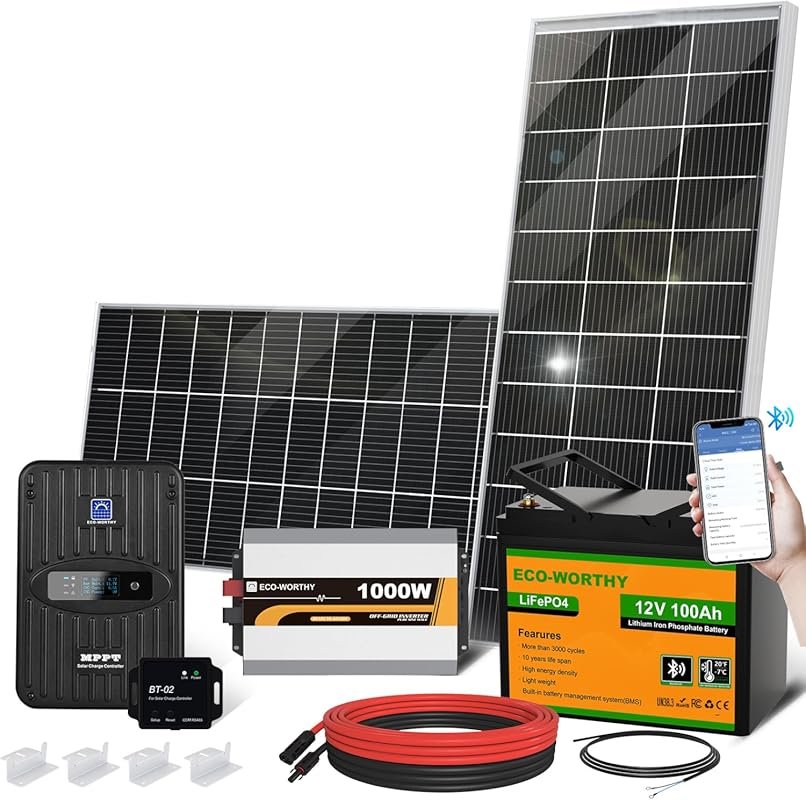 ECO-WORTHY 1.6KWH 390W RV Solar Kit with 1000W Inverter, 100Ah Battery