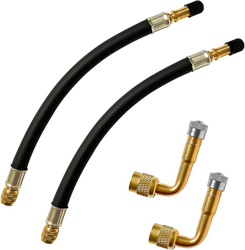 2-Pack 8.25-Inch Flexible Tire Valve Extenders with 90-Degree Brass Ad
