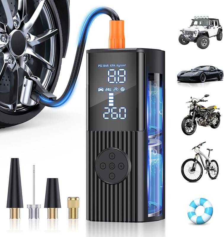 Portable Tire Inflator Air Compressor, 180 PSI Cordless with Digital G