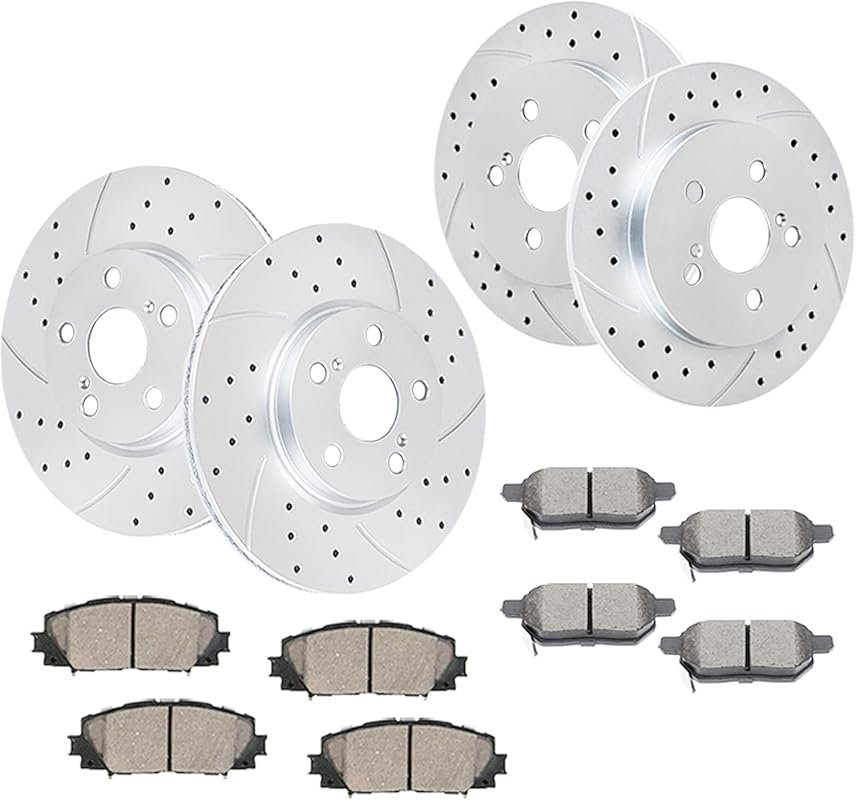 Front and Rear Drilled and Slotted Brake Rotors and Ceramic Pads Kit f