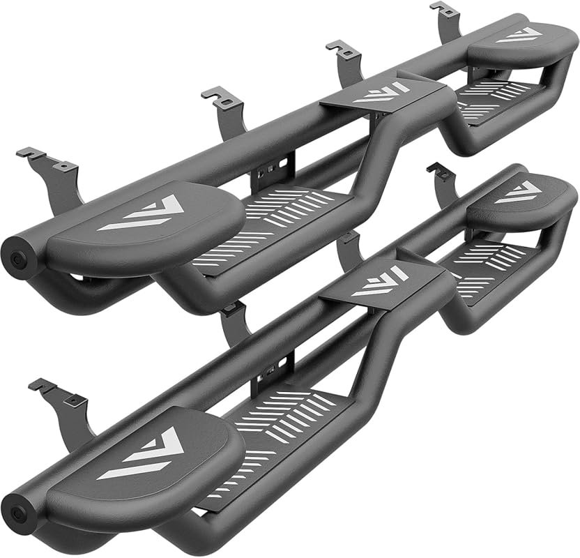 Bolt-on heavy-duty carbon steel running boards with three raised steps