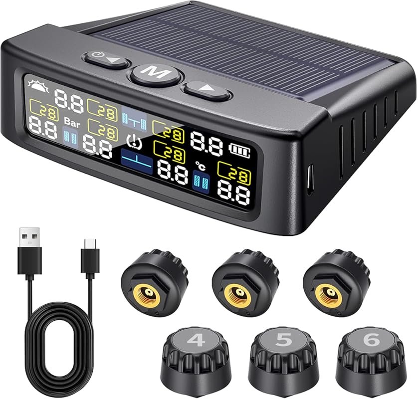 M12-3 RV Tire Pressure Monitor with Solar and USB Charging for Six Sen