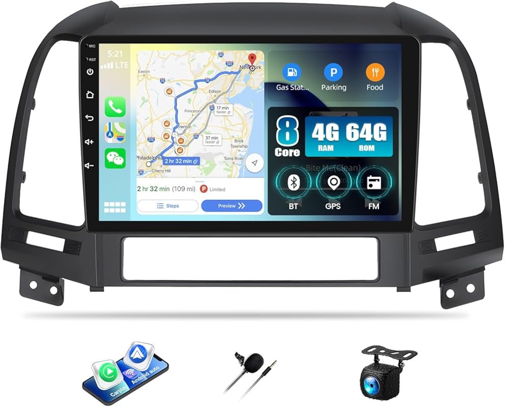8-Core Android 13 Car Stereo for Hyundai Santa Fe 2006