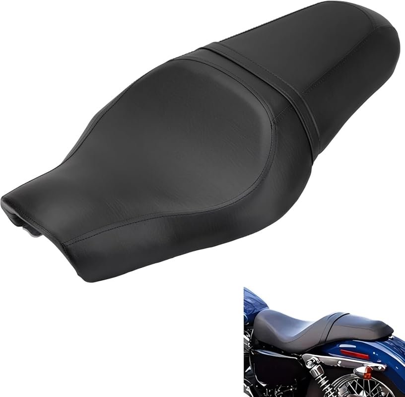 Black Leather 2-Up Seat Pad for Harley Sportster Iron 883 1200 Models